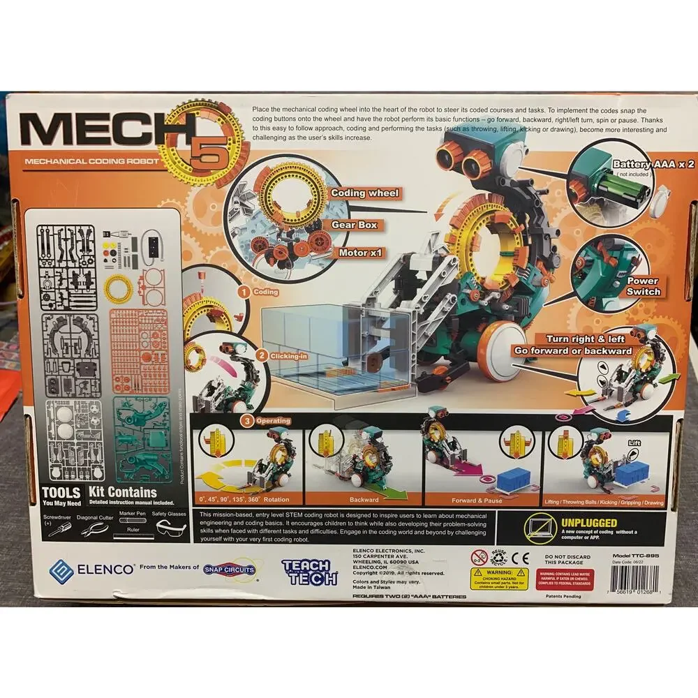 Elenco Teach Tech Mech 5 Mechanical Coding Robot STEM Set Kit - New, Sealed